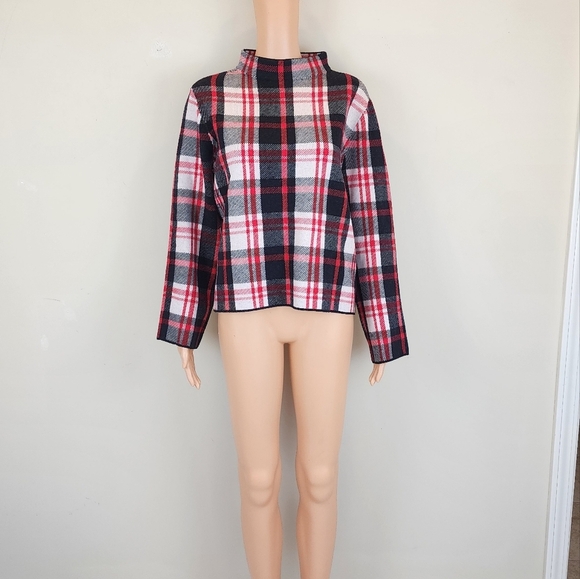 Ann Taylor Red Multi Color Plaid Long Sleeve Sweater - Picture 8 of 8